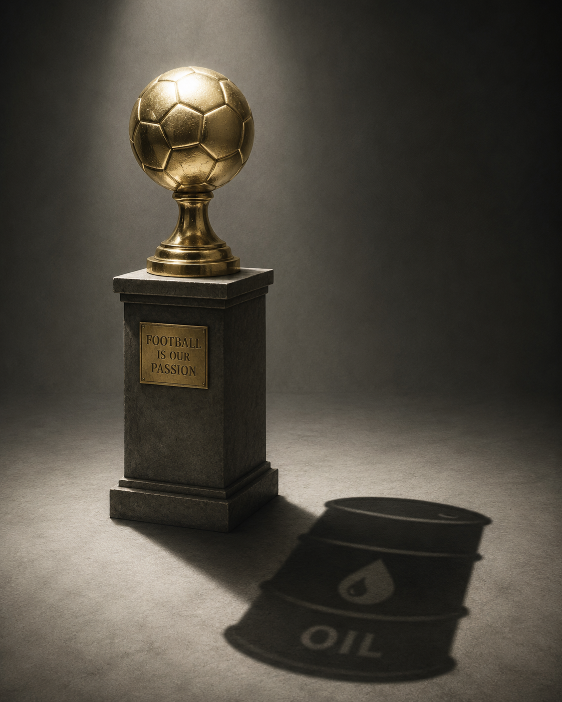 サッカートロフィーが石油の影を落とすビジュアル
