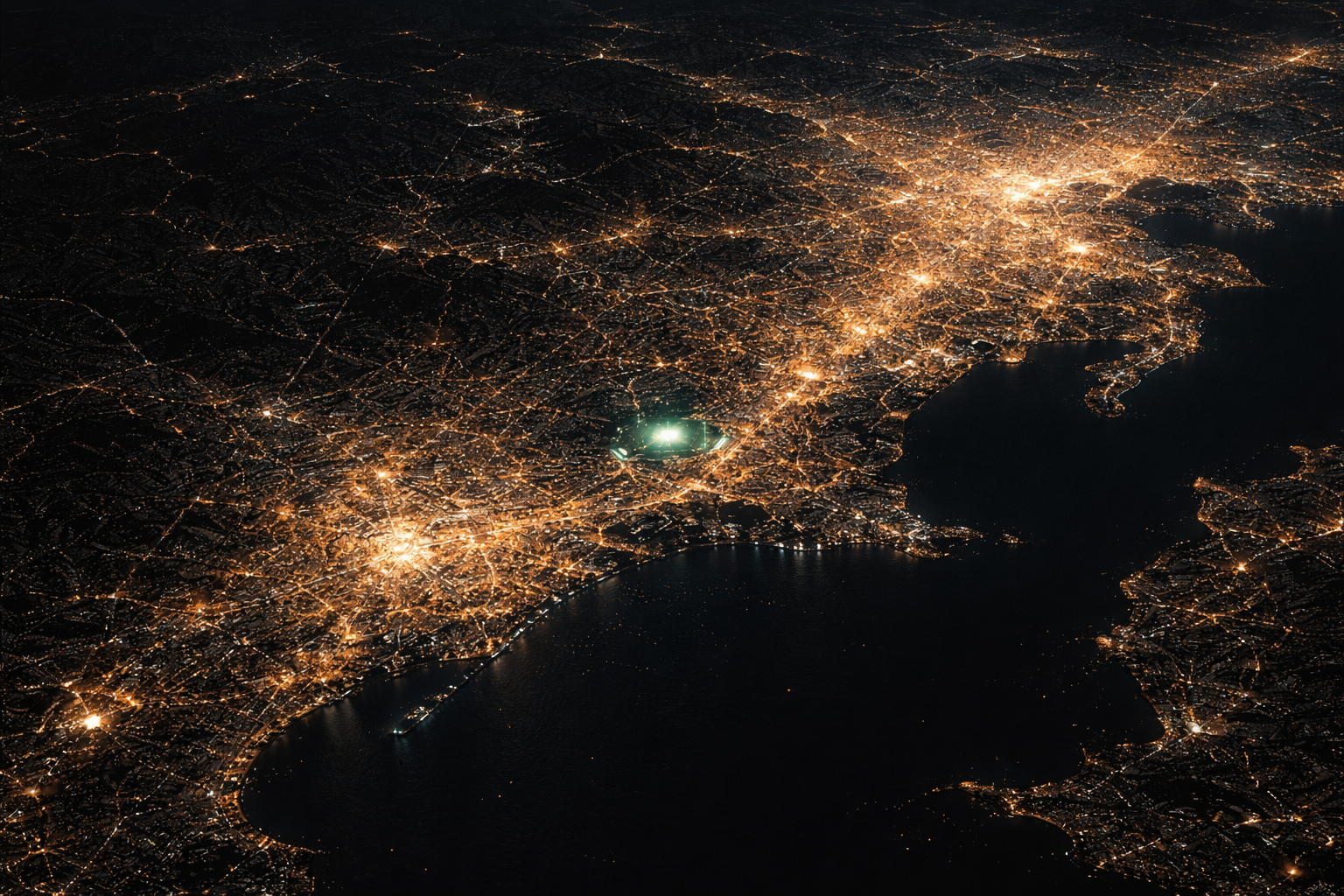 東京から名古屋にかけての東海道メガロポリスの夜景